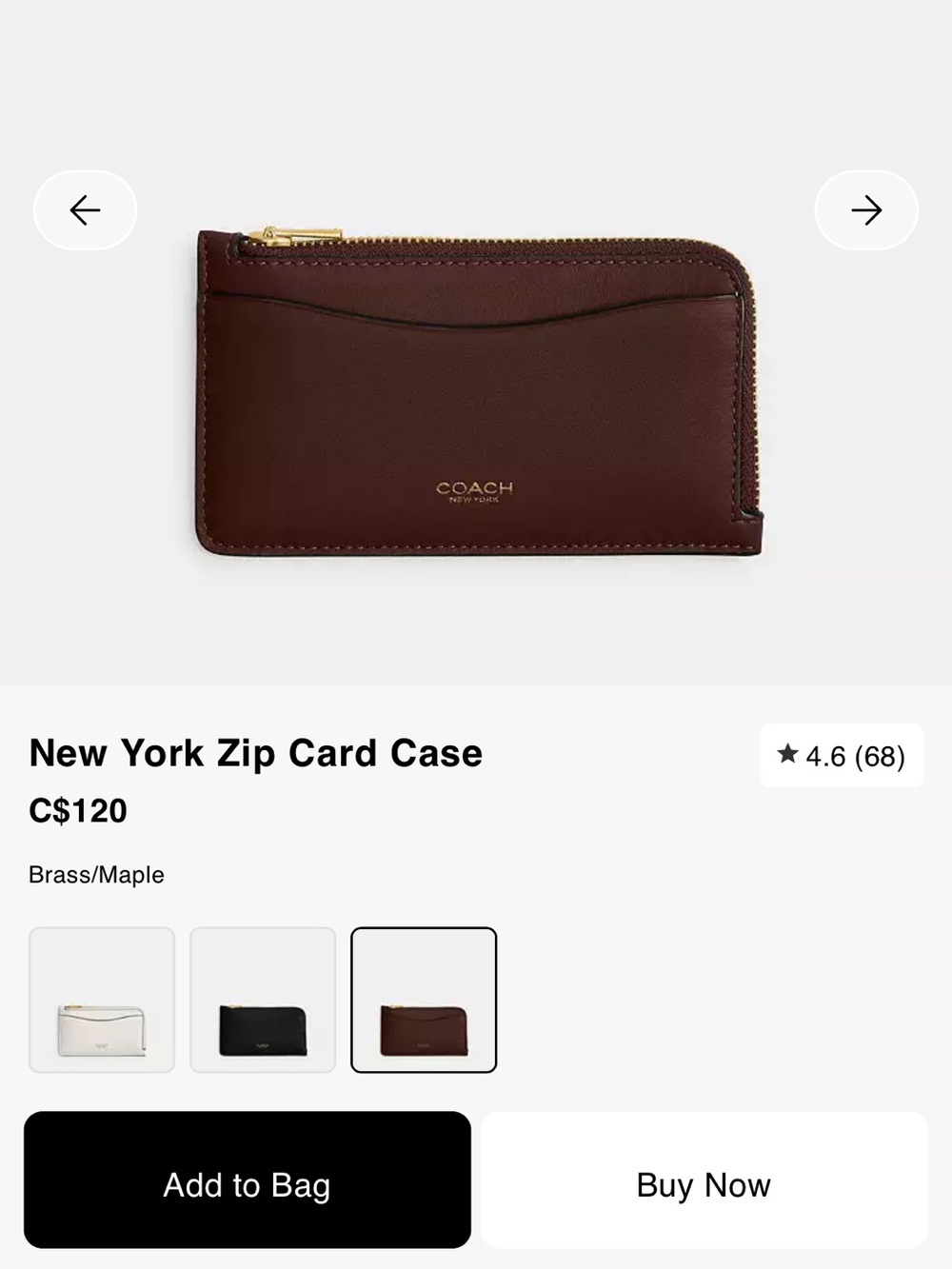 COACH New York Leather Card Wallet Maple/Brown